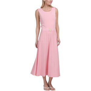 ELIE TAHARI Sleeveless Boat Neck Midi Dress With Pleated Skirt